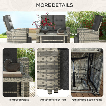 Outsunny 4 Piece Rattan Garden Furniture Set Outdoor Sofa Sectional Set with Glass Top Table for Yard, Poolside, Light Grey