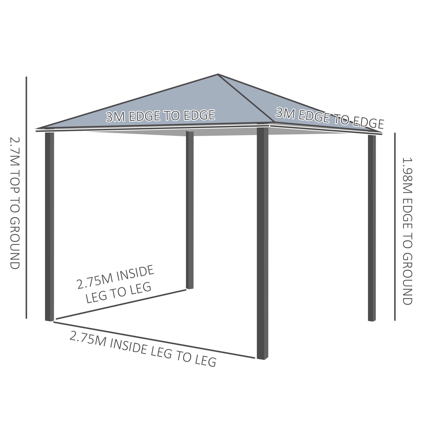 Outsunny 3(m) Garden Gazebo Canopy Party Tent Garden Pavilion Patio Shelter Aluminum Frame with Curtains, Netting Sidewalls, Grey