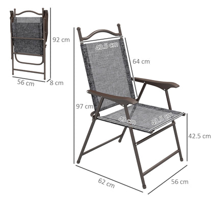 Outsunny Portable Patio Perches: Folding Mesh Chairs with Armrests for Camping Comfort, Set of 2, Grey