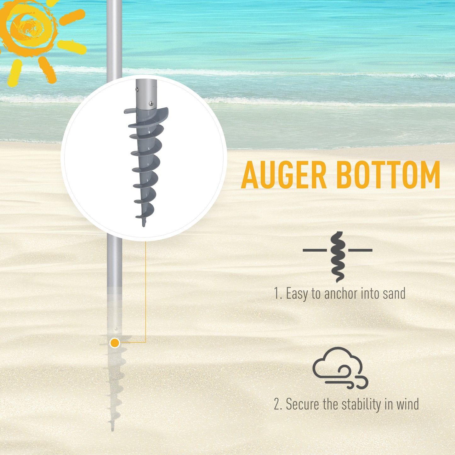 Outsunny Arc Beach Umbrella: 2.4m with Sand Anchor, Tilt Adjustment, Carry Bag - Multicolour