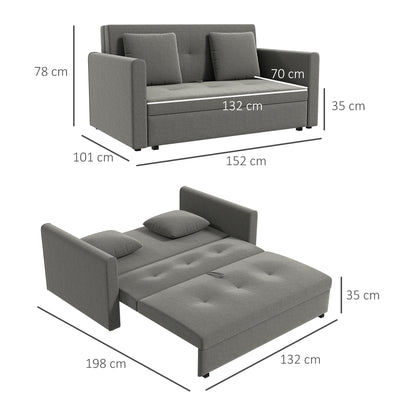 HOMCOM 2 Seater Sofa Bed, Convertible Bed Settee, Modern Fabric Loveseat Sofa Couch w/ Cushions, Hidden Storage for Guest Room, Light Grey
