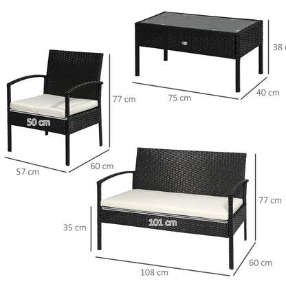 Outsunny Rattan Garden Lounge Set: 4-Seater Wicker Sofa & Table, Outdoor Patio Furniture, Monochrome Black & Cream