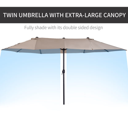 Outsunny 4.6m Garden Parasol Double-Sided Sun Umbrella Patio Market Shelter Canopy Shade Outdoor Tan - NO BASE