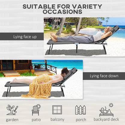 Outsunny Foldable Sun Lounger Set, 2-Pack, 4-Level Backrest, Pillow & Reading Hole, Lightweight for Garden Relaxation, Dark Grey