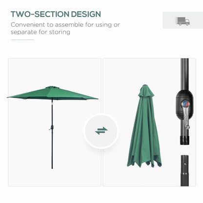 Outsunny Tilting Canopy: 3m Umbrella with 8 Sturdy Ribs, Tilt Function & Crank Handle for Outdoor Shade, Verdant Green