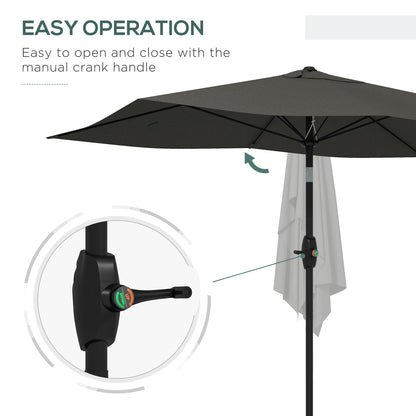 Outsunny 2 x 3(m) Garden Parasol Umbrella, Rectangular Outdoor Market Umbrella Sun Shade with Crank & Push Button Tilt, 6 Ribs, Aluminium Pole