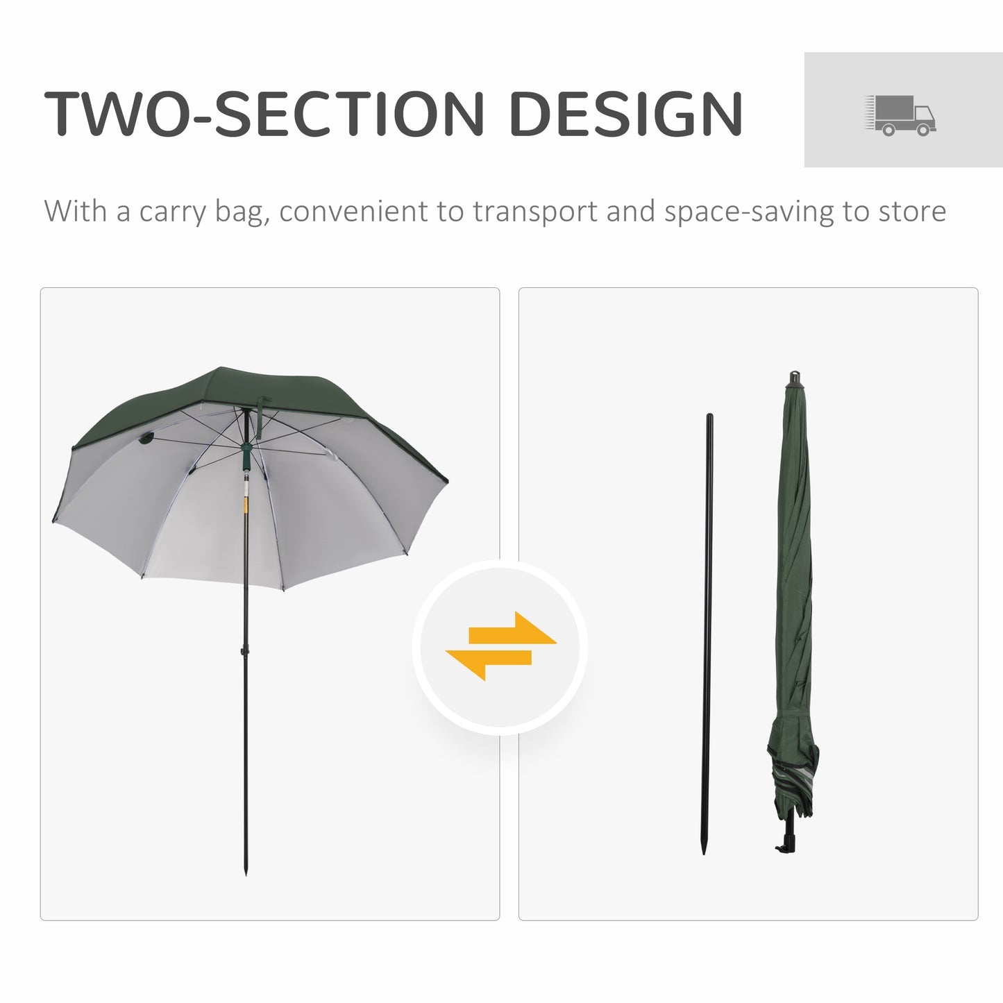 Outsunny 2m Beach Parasol: Fishing Umbrella with Push-Button Tilt, UV30+ Protection, Carry Bag, Emerald Green