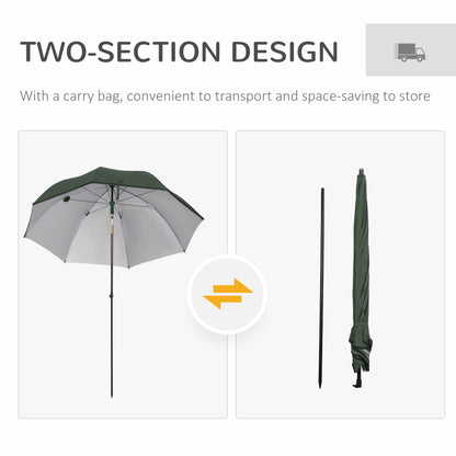 Outsunny 2m Beach Parasol: Fishing Umbrella with Push-Button Tilt, UV30+ Protection, Carry Bag, Emerald Green