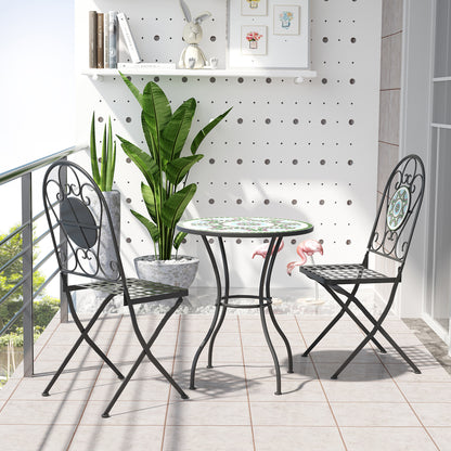 Outsunny 3pc Bistro Set Metal Dining Set Mosaic Garden Table 2 Seater Folding Chairs Patio Furniture Outdoor