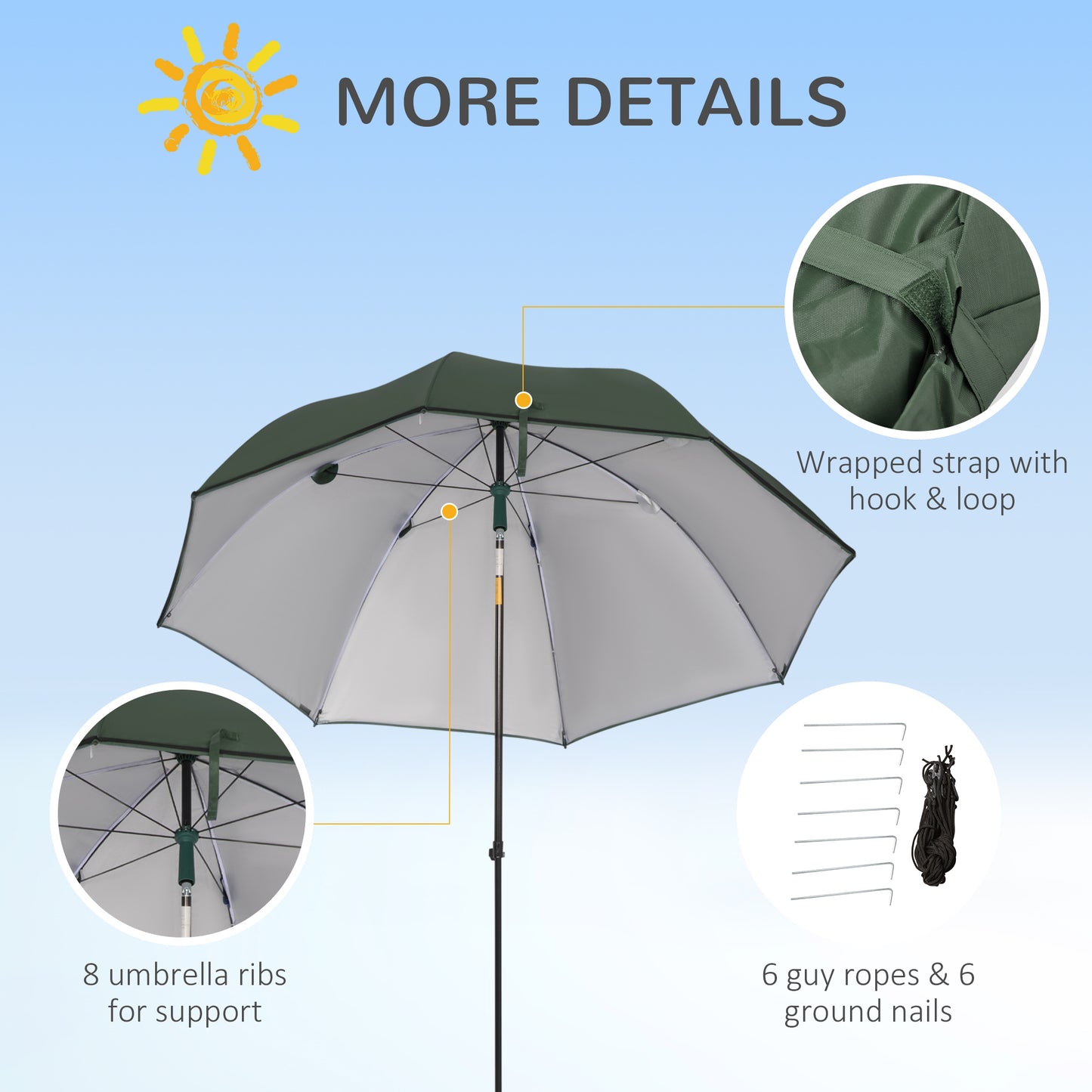 Outsunny 2m Beach Parasol: Fishing Umbrella with Push-Button Tilt, UV30+ Protection, Carry Bag, Emerald Green