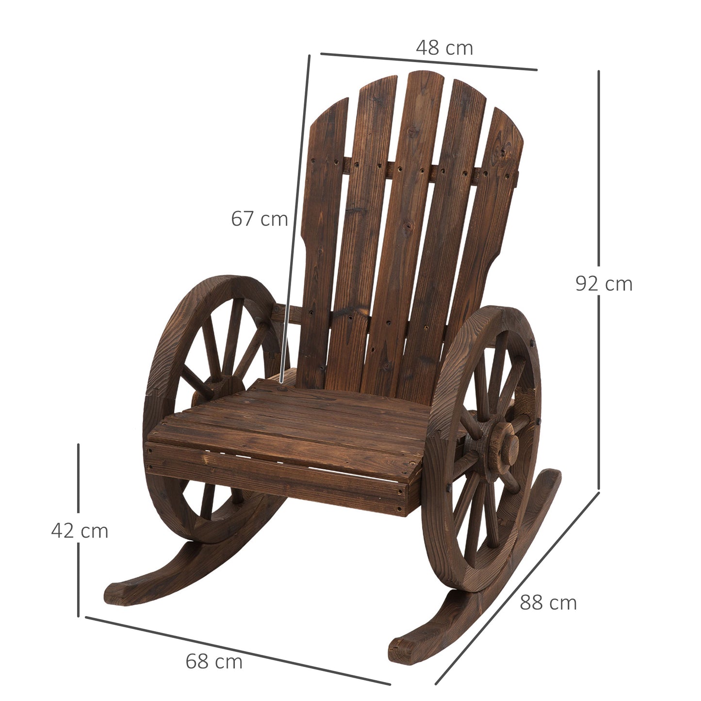 Outsunny Wooden Adirondack  Rocking Chair Reclining Armchair Outdoor Garden Furniture Patio Porch Rocker - Carbonized Wood Colour