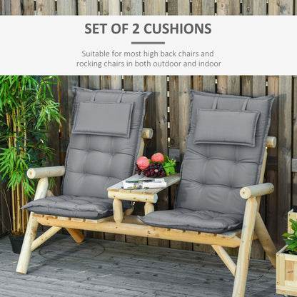 Outsunny Set of 2 Outdoor Chair Cushions, High Back Padded Patio Chair with Pillow for Indoor and Outdoor Use,20L x 50W x 9D cm Dark Grey