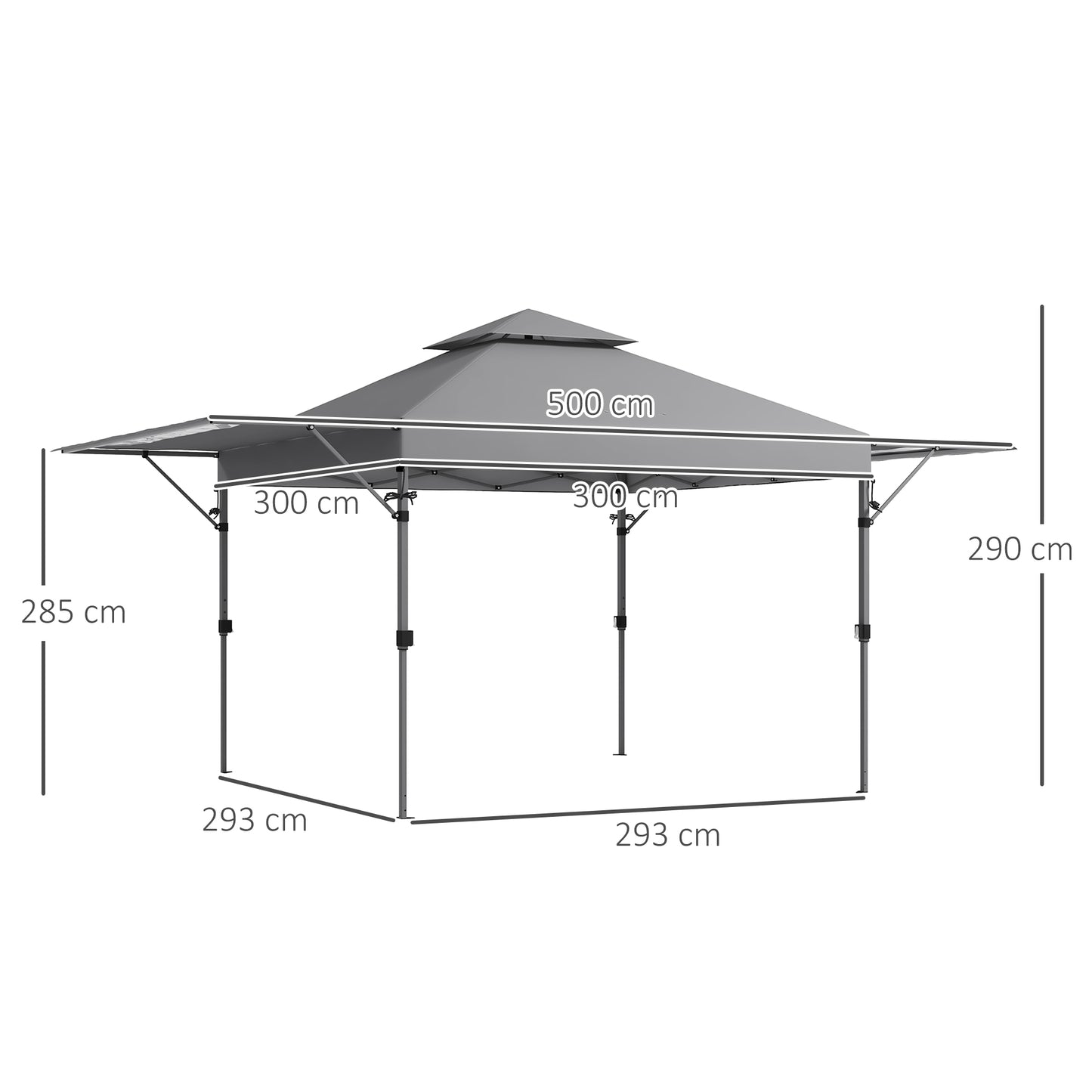 Outsunny 5 x 3(m) Pop Up Gazebo with Extend Dual Awnings, 1 Person Easy up Marquee Party Tent w-1-Button Push, Double Roof, Sandbags,