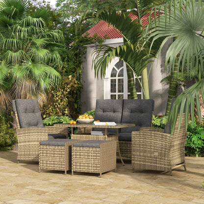 Outsunny Six-Piece Rattan Garden Set, with Reclining Chairs - Grey