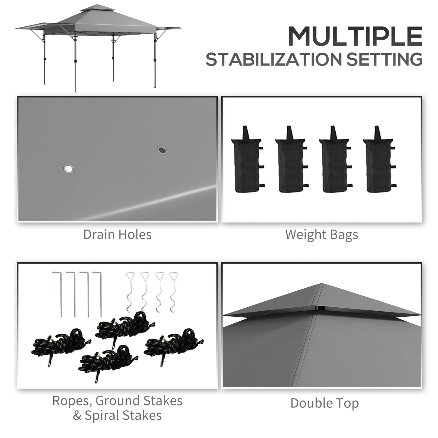 Outsunny 5 x 3(m) Pop Up Gazebo with Extend Dual Awnings, 1 Person Easy up Marquee Party Tent w-1-Button Push, Double Roof, Sandbags,