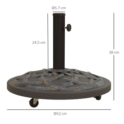 Outsunny 27kg Rolling Parasol Base with Wheels, Heavy Duty Concrete Umbrella Stand with Decorative Base, Bronze Tone