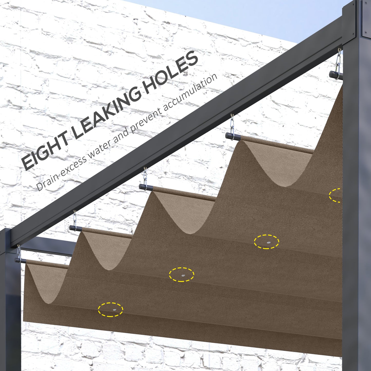 Outsunny Pergola Roof, Retractable Sun Shade Cover for 3 x 2.15m Pergola, UV30+ Protected, Coffee