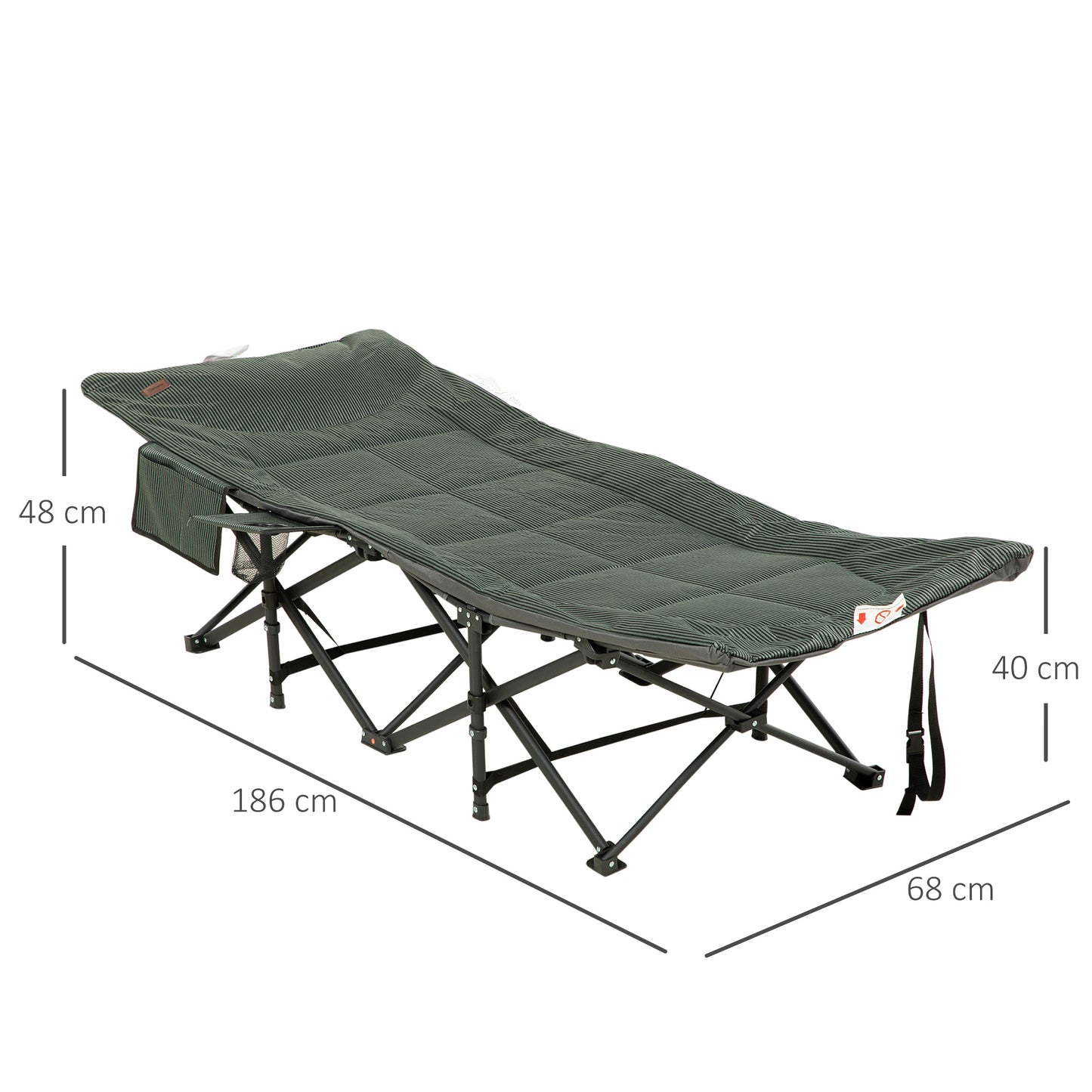 Outsunny Sun Lounger Foldable, Padded Patio Camping Bed with Adjustable 170 Recline & Accessories, Grey