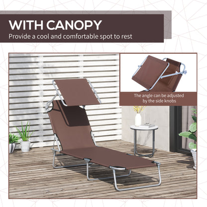 Outsunny Canopied Sunloungers: Adjustable Mesh Recliners for Patio Relaxation, Umber Hue, Pair