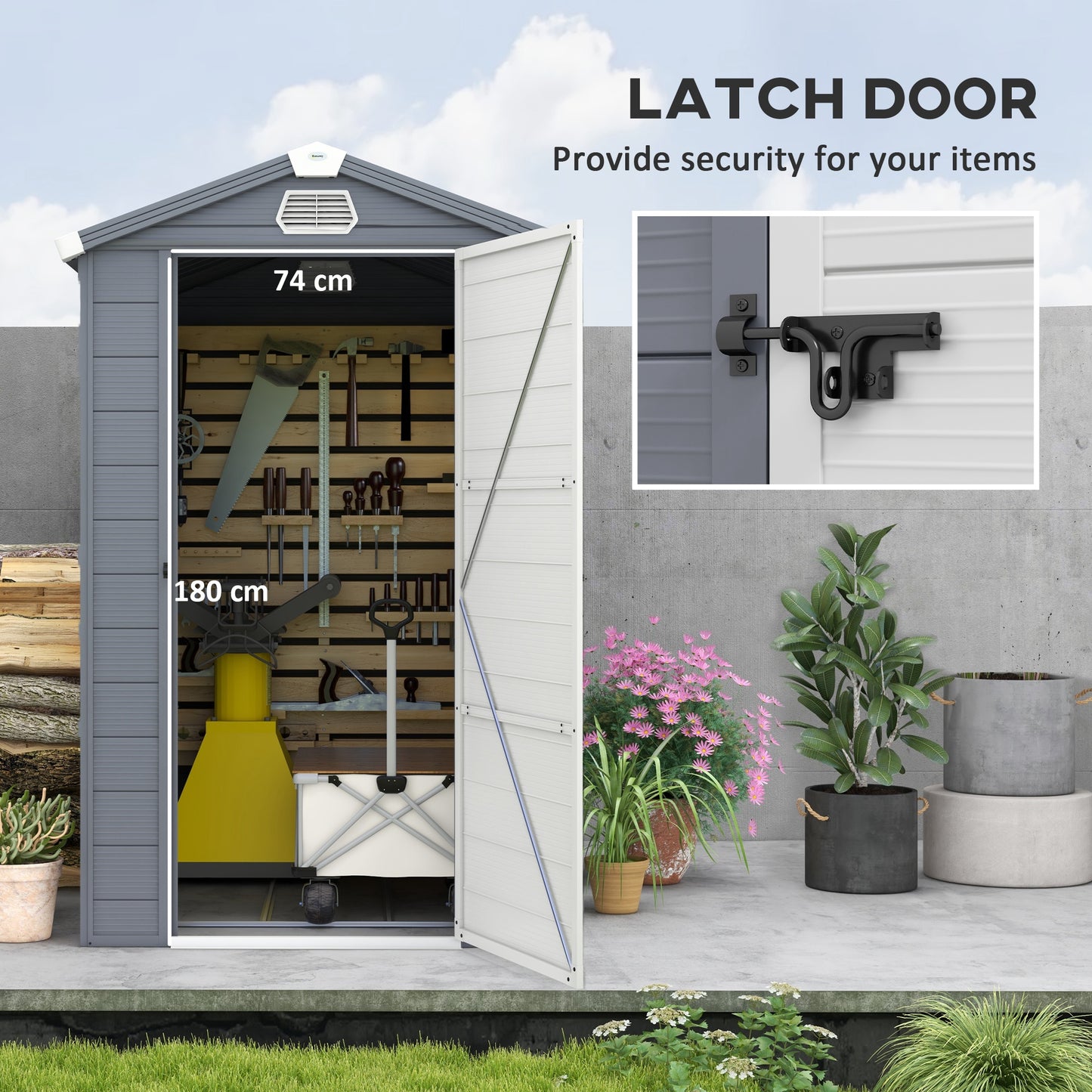 Outsunny 4 x 6ft Garden Shed with Foundation Kit, Polypropylene Outdoor Storage Tool House with Ventilation Slots and Lockable Door, Grey