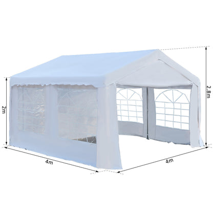 Outsunny Portable Party Tent 4m x 4m Carport Shelter with Removable Sidewalls, Double Doors, Heavy Duty, White