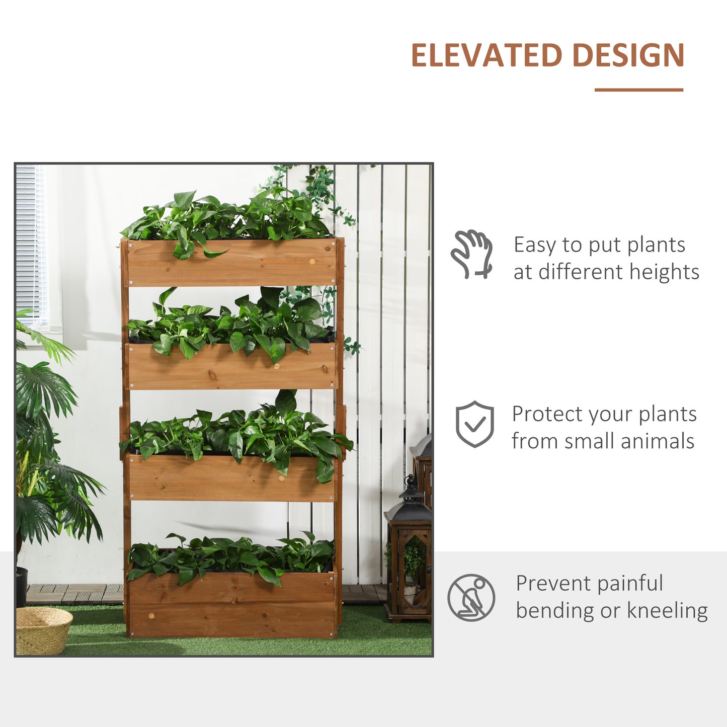 Outsunny 80cm x 45cm x 142cm 4-Tier Raised Garden Bed, Fir Wood Vertical Planter Box, Freestanding Elevated Plant Stand for Indoor Outdoor Use