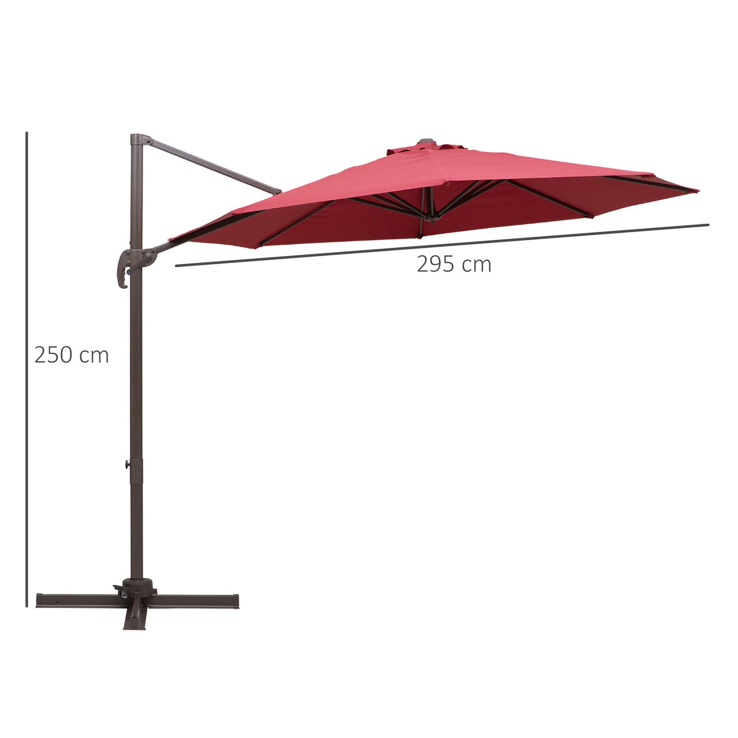 Outsunny 3m Cantilever Aluminium Frame 360 Rotation Hanging Parasol w/ Cross Base Wine Red