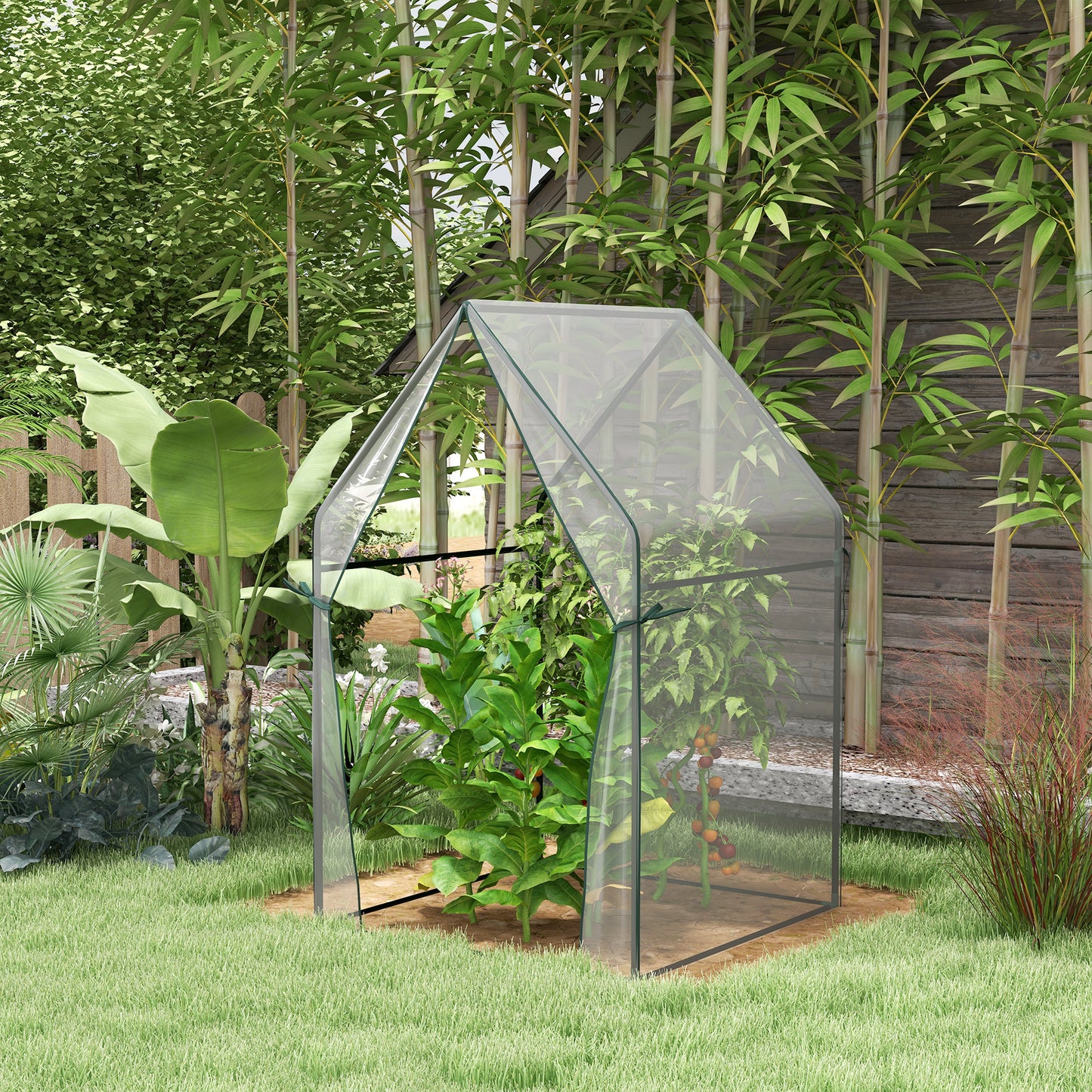 Outsunny Portable Greenhouse: Compact Garden Growhouse with Dual Zipped Doors, Indoor Outdoor Plant Protection, 90 x 90 x 145cm, Clear