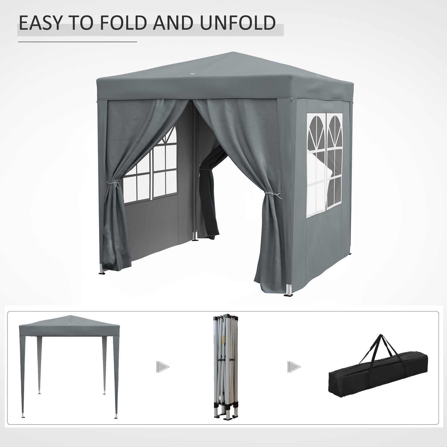 Outsunny Garden Pop Up Gazebo Marquee Party Tent Canopy with free Carrying Case, Removable 2 Walls, 2 Windows, 2m x 2m, Grey