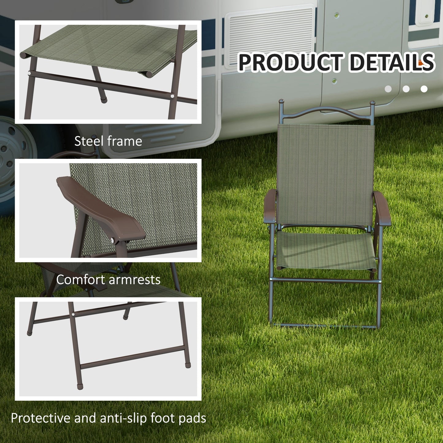 Outsunny Folding Chairs Set: Armrest, Mesh Fabric Seat for Patio, Camping & Sports, Dark Brown