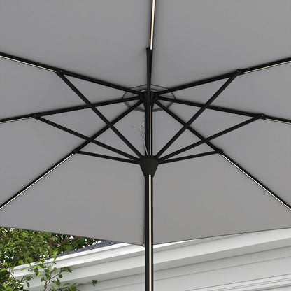 Outsunny Patio Umbrella with Solar-Powered LED Lights, Outdoor Parasol with Crank Handle, Light Grey