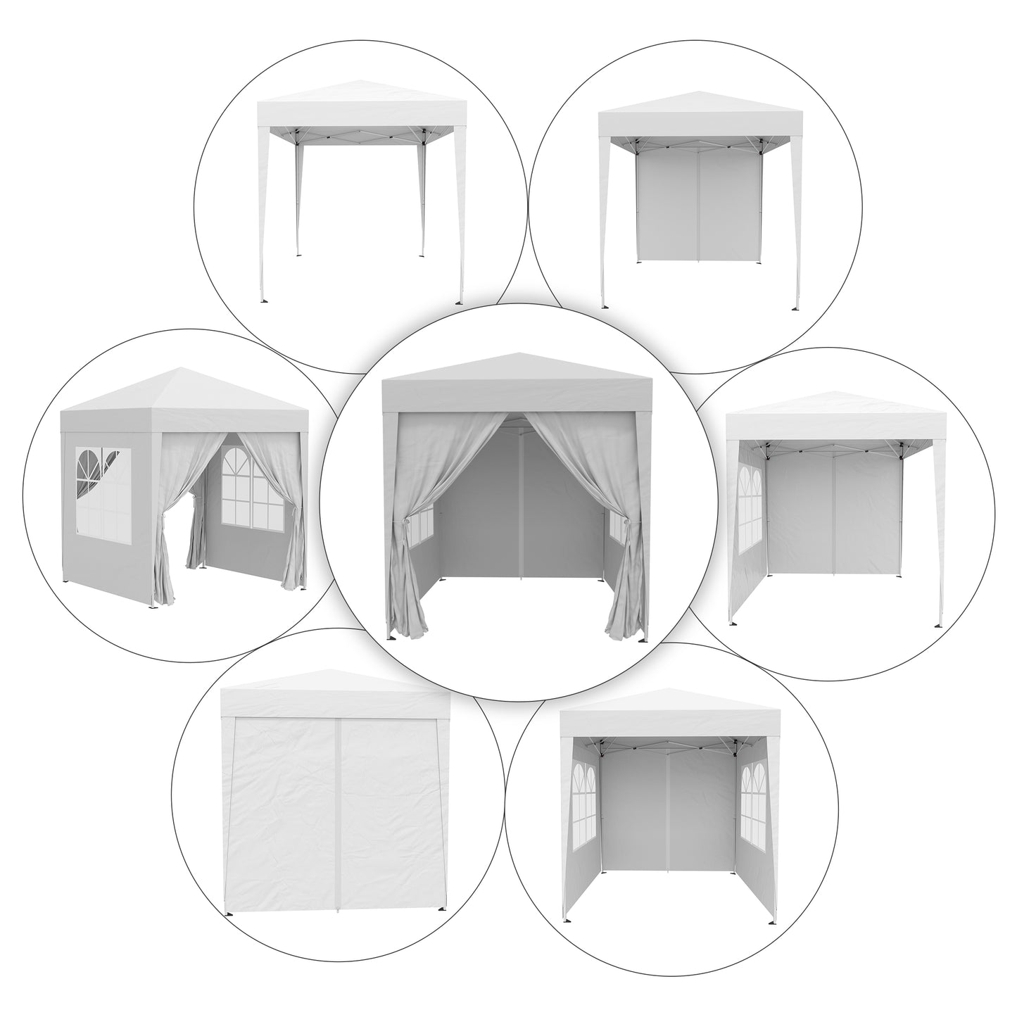 Outsunny 2 x2m Pop Up Gazebo Canopy Party Tent Wedding Awning W/ free Carrying Case White + Removable 2 Walls 2 Windows-White