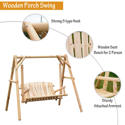 Outsunny Outdoor 2 Seater Larch Wood Wooden Garden Porch Swing Chair  Hammock Bench Lounger