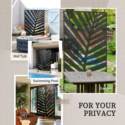 Outsunny Privacy Screen with Stand and Ground Stakes, 6.5FT Metal Outdoor Divider, Decorative Privacy Panel for Garden Patio Pool Hot Tub