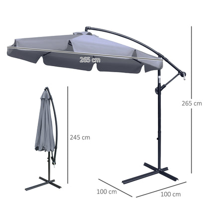 Outsunny Cantilever Umbrella: Elegant Banana Parasol with Crank Handle, Cross Base for Outdoor Shade, Dark Grey