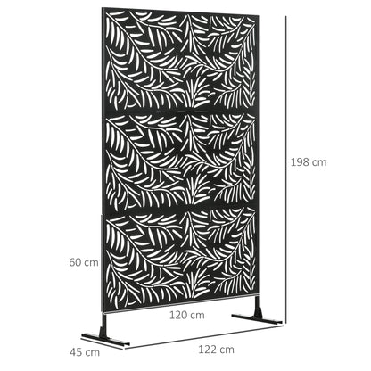 Outsunny Outdoor Privacy Screen with Stand and Ground Stakes, 6.5FT Metal Outdoor Divider, Decorative Privacy Panel for Garden Willow Branch Style