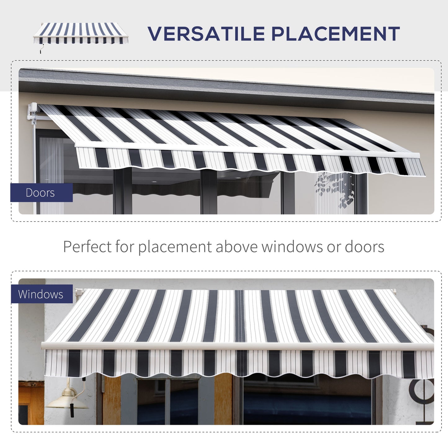 Outsunny 2.5m x 2m Garden Patio Manual Awning Canopy Sun Shade Shelter Retractable with Winding Handle Blue White