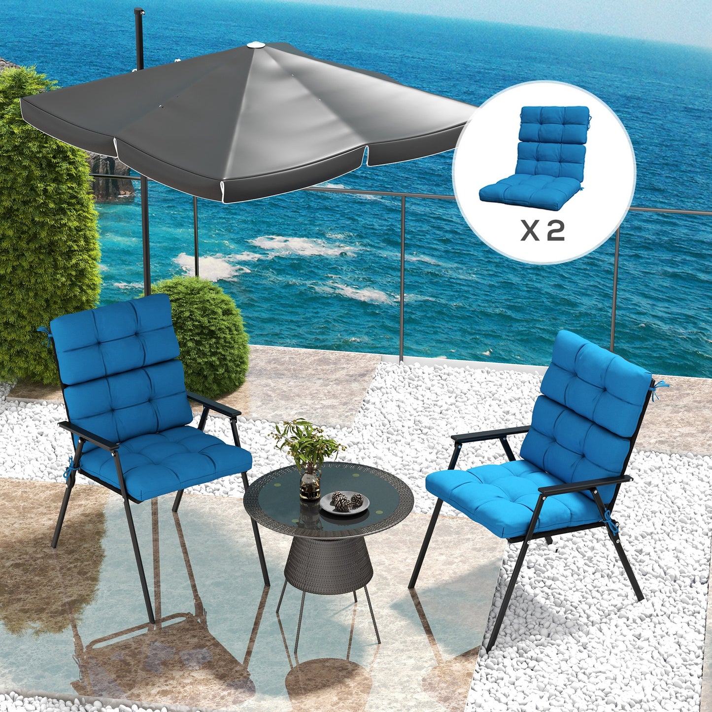 Outsunny Garden Seating Comfort: Plush Turquoise Cushions with Backrest Ties for Patio Bliss