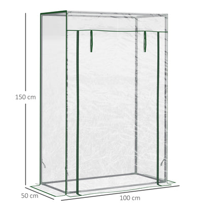 Outsunny Greenhouse with Steel Frame, PVC Cover, Roll-up Door for Outdoor, Backyard, Balcony, Garden, 100 x 50 x 150cm, Transparent