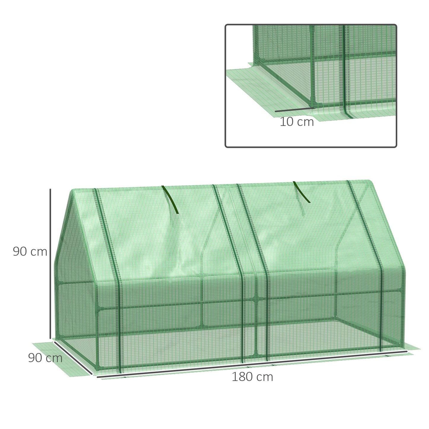 Outsunny Mini Small Greenhouse with Steel Frame & PE Cover & Zippered Window Poly tunnel Steeple for Plants Vegetables, 180 x 90 x 90 cm