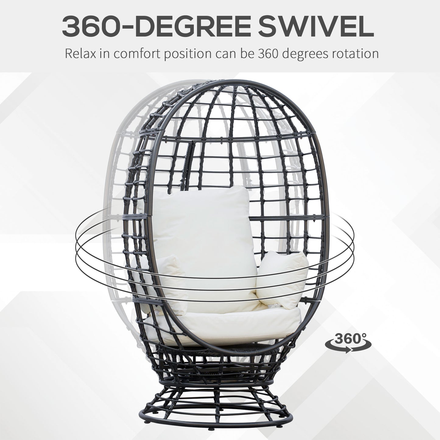 Outsunny 360° Swivel Egg Chair Outdoor, Cocoon Single Chair with Cushion for Patio & Conservatory Balcony, Black | Aosom UK