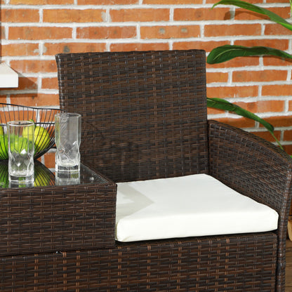 Outsunny Two-Seat Rattan Chair, with Middle Table - Brown
