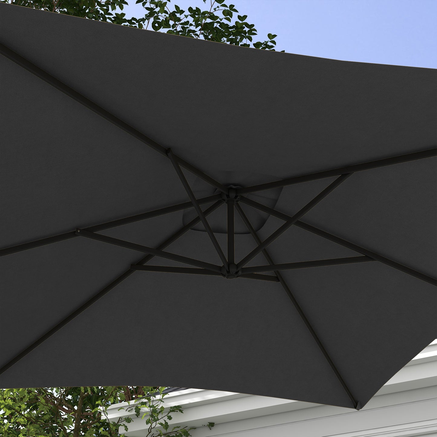 Outsunny 3x2m Cantilever Parasol with Cross Base, Banana Parasol with Crank Handle and 6 Ribs, Rectangular Hanging Patio Umbrella