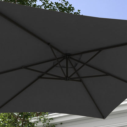 Outsunny 3x2m Cantilever Parasol with Cross Base, Banana Parasol with Crank Handle and 6 Ribs, Rectangular Hanging Patio Umbrella