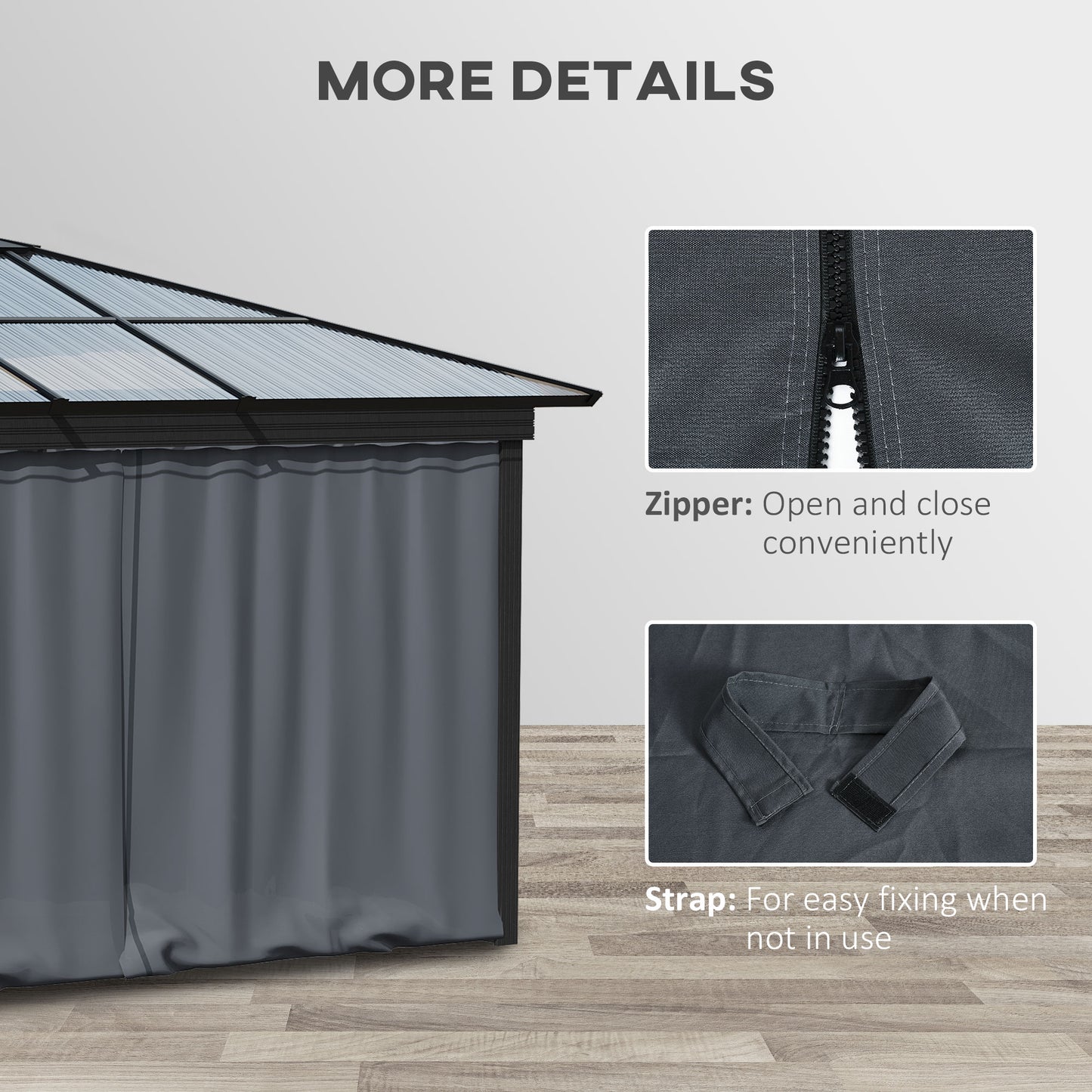 Outsunny Replacement Gazebo Curtain 4-Panel Sidewalls with Zipper for 3 x 3 (M) Yard Gazebos Canopy Tent Dark Grey