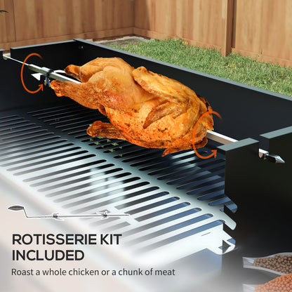Outsunny BBQ Rotisserie Grill Roaster Charcoal Spit Roasting Machine for Chicken Turkey with 3-Level Grill Grate, Side Shelves