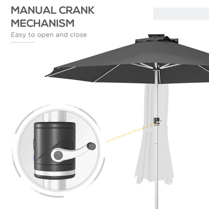 Outsunny LED Patio Umbrella, Lighted Deck Umbrella with 4 Lighting Modes, Solar & USB Charging, Charcoal Grey