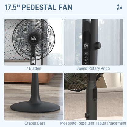 HOMCOM DC Pedestal Fan, 17.5'' Standing Fan w/ 28 Speeds, 3 Modes, 75° Oscillation, 12-Hour Timer, Adjustable Height, Mosquito Repellent Function, Black