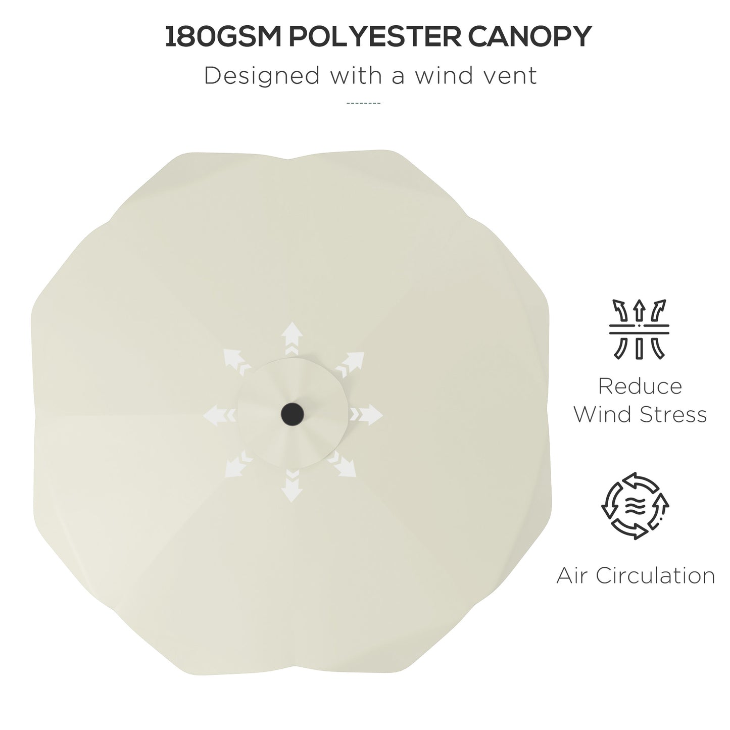 Outsunny Solar Patio Umbrella with LED and Tilt, Outdoor Market Table Umbrella Parasol with Crank, 3 x 3 (m), Cream White