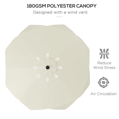 Outsunny Solar Patio Umbrella with LED and Tilt, Outdoor Market Table Umbrella Parasol with Crank, 3 x 3 (m), Cream White